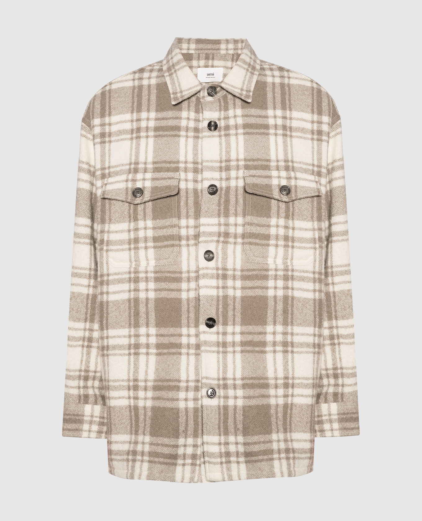 

Коричневая рубашка из шерсти в клеточку, Коричневый, Рубашки