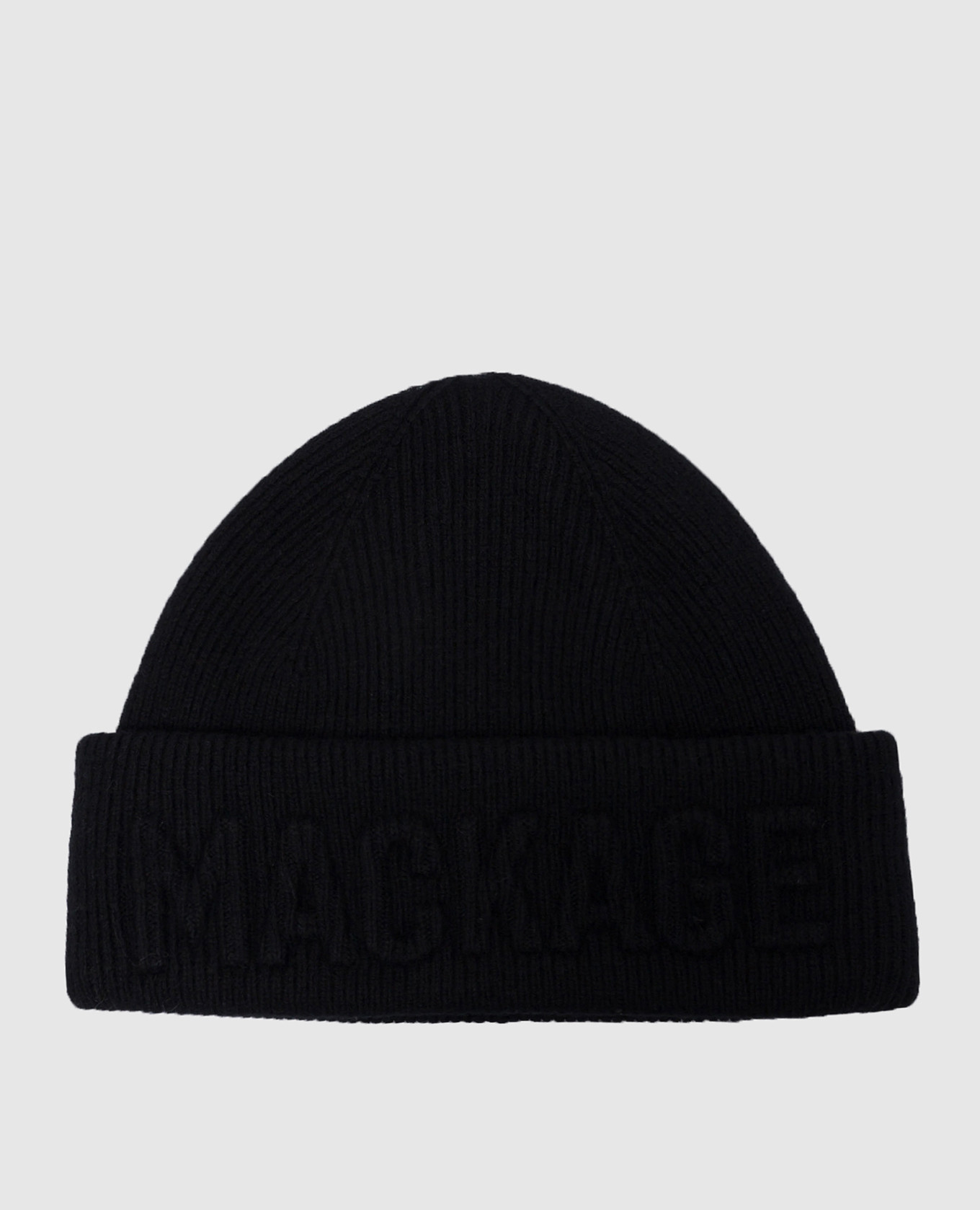 Черная шапка из шерсти и кашемира с фактурным логотипом