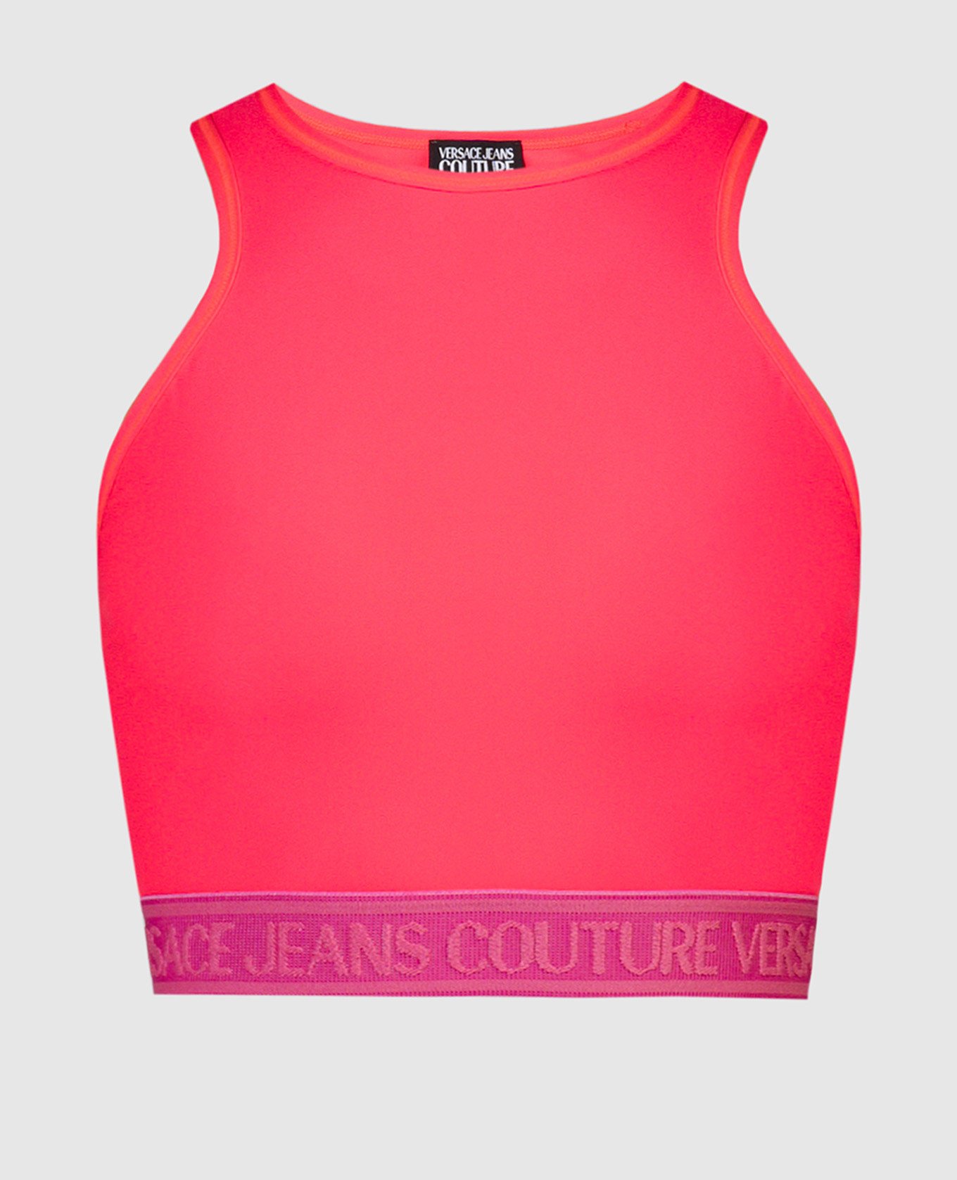 Pink top with textured logo