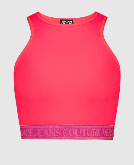 Pink top with textured logo