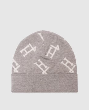 Herno Серая шапка из шерсти в логотипе шаблон. BER00003D70126