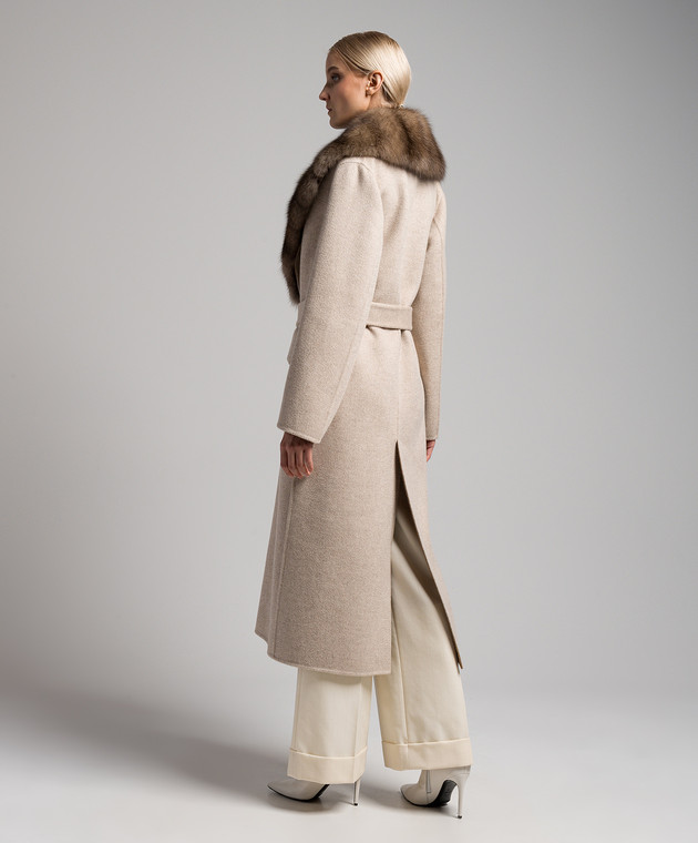 Fabio Gavazzi Beige cashmere coat with sable fur 1435PI image 5