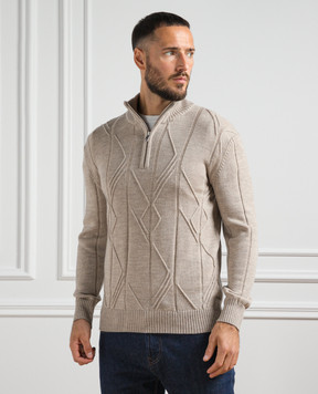 Cashmere&Whiskey Бежевый свитер из шерсти в фактурный узор PL007