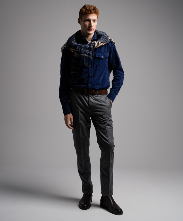 Brunello Cucinelli Синяя вельветовая рубашка ML6884008 изображение 2