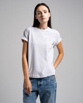 Brunello Cucinelli Сіра футболка з ланцюжком моніль M0T18BB300