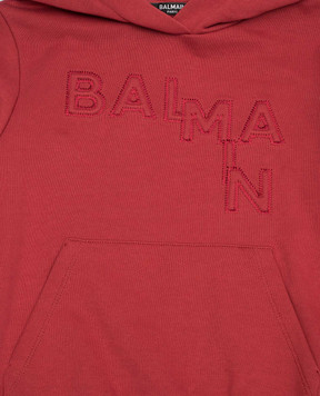 Balmain Детское бордовое худи с фактурным логотипом BT4Q30Z0081