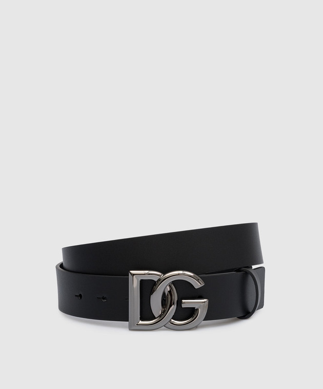Dolce&Gabbana Black leather strap with metal DG logo BC4644AX622