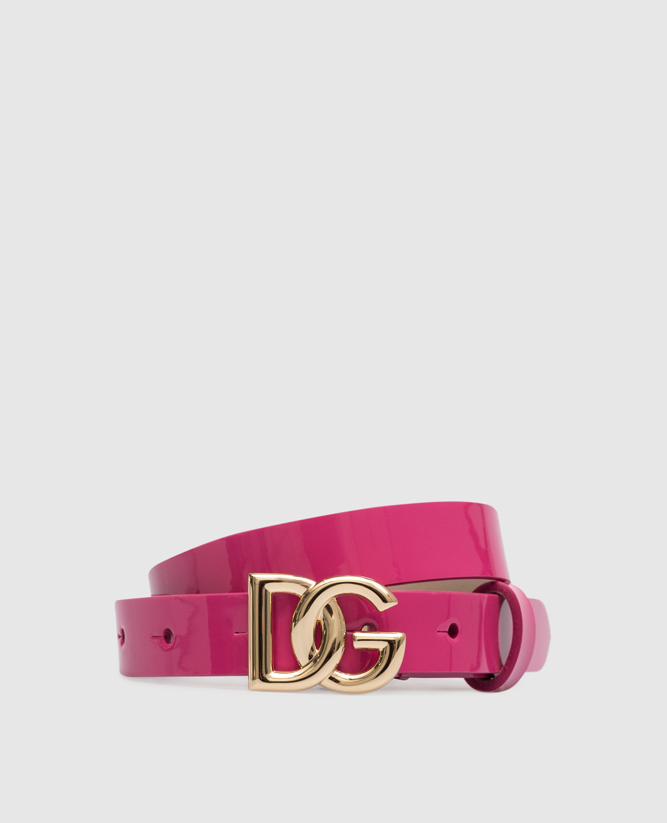 Baby pink patent leather belt with DG logo