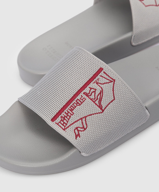 Brunello Cucinelli Серые слайдеры с вышивкой MZUNYKR283 изображение 4