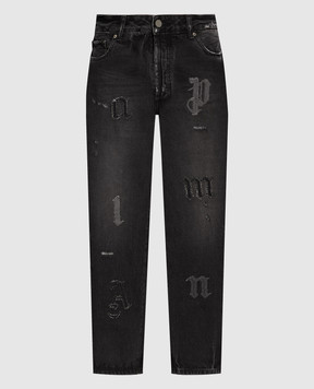 Palm Angels Сірі джинси з логотипом з ефектом потертості PMYA033F23DEN004