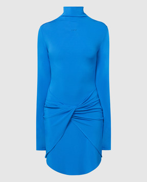 Off-White Синее платье мини с принтом логотипа с драпировкой OWDB522S24FAB001