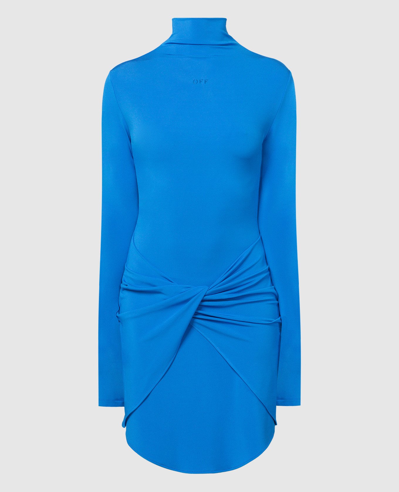 Синее платье мини с принтом логотипа с драпировкой