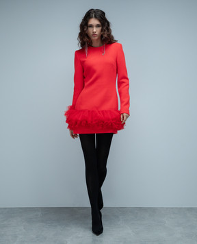 David Koma Червона сукня міні з вовни з оборками AW23DK24DA