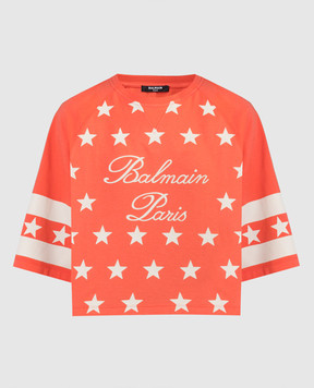 Balmain Розовая футболка с принтом Signature Stars CF1EE090GD27