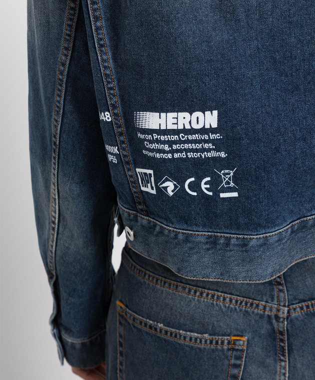 Heron Preston Темно-синя джинсова куртка з ефектом потертості та принтом HWYE010S22DEN001 зображення 5