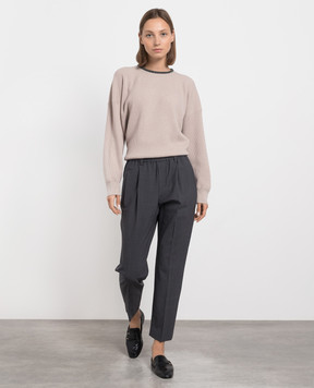 Brunello Cucinelli Бежевый свитер из кашемира с цепочкой мониль M12189710P