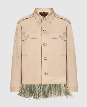 Simonetta Ravizza Beige jacket with feathers and embroidery JA170T46