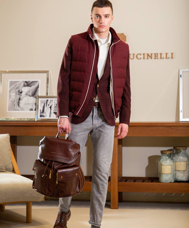 Brunello Cucinelli Коричневый кожаный рюкзак с логотипом MBCIU325 изображение 7