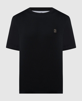 Brunello Cucinelli Черная футболка с вышивкой логотипа эмблемы. M0B137444G