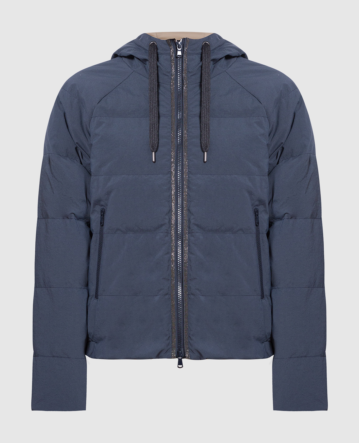 Blue down jacket with monil chain