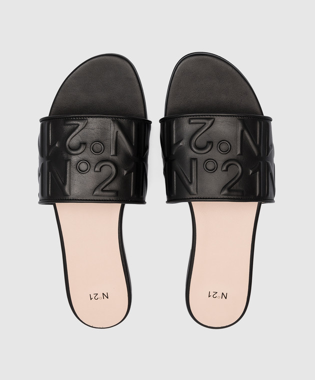 N21 Black leather flip flops with logo 23ECPXNV15010 изображение 4