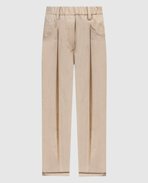 Brunello Cucinelli Бежевые брюки с цепочкой мониль из эколонуни M0H93P7894