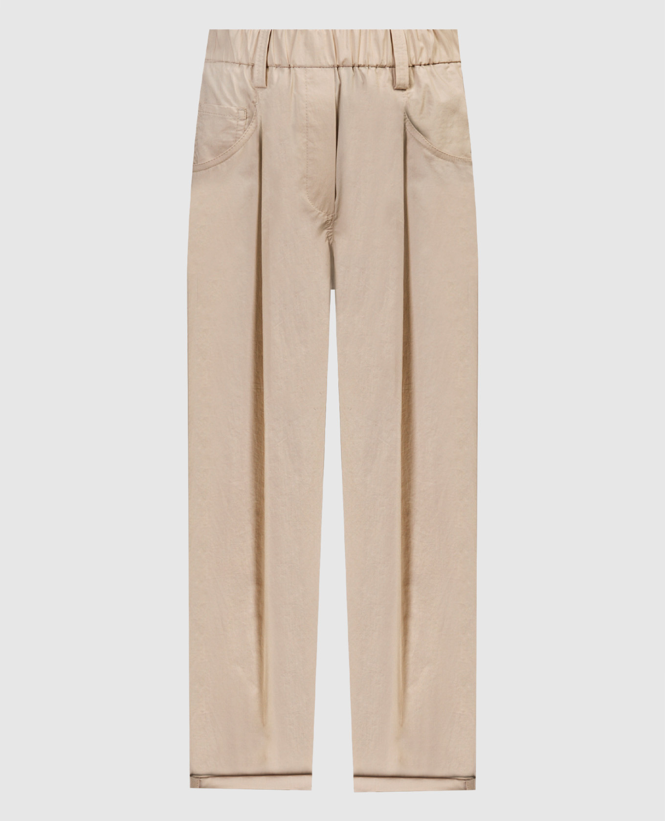 Бежевые брюки с цепочкой мониль из эколонуни