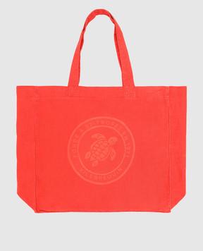 Vilebrequin Оранжевая пляжная сумка из льна Babel с принтом логотипа. BBLU3104w