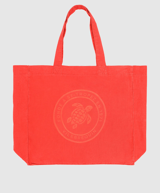 Vilebrequin Babel Orange Linen Beach Bag With Logo Print BBLU3104w