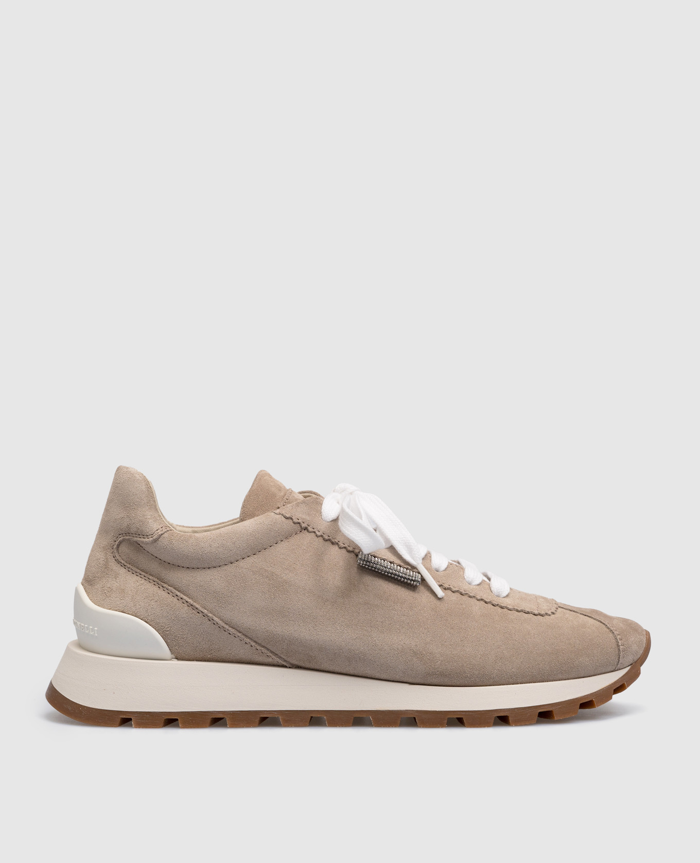 Beige suede sneakers with logo