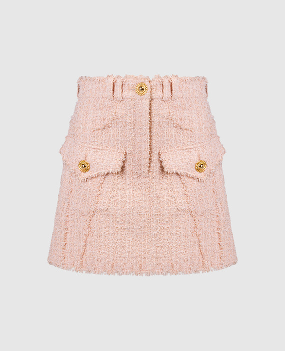Pink tweed skirt with fringe and lurex
