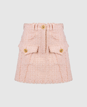 Balmain Розовая твидовая юбка с бахромой и люрексом. CF1LA375XF91
