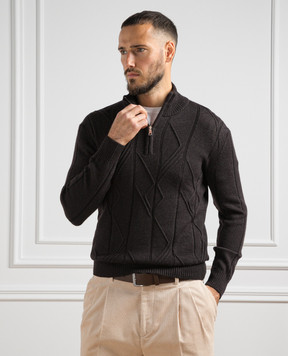Cashmere&Whiskey Коричневый свитер из шерсти в фактурный узор PL007