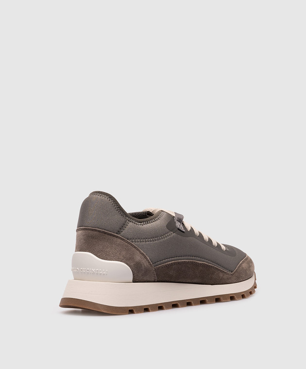 Brunello Cucinelli Серые комбинированные кроссовки с цепочкой мониль MZSFG2531 изображение 3