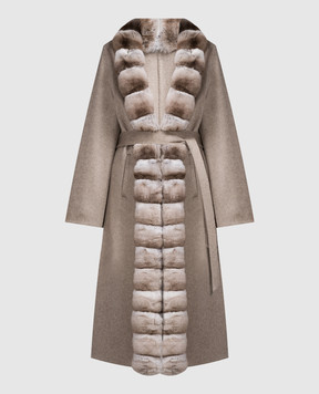 MalaMati Серое пальто из кашемира с мехом шиншиллы 150029