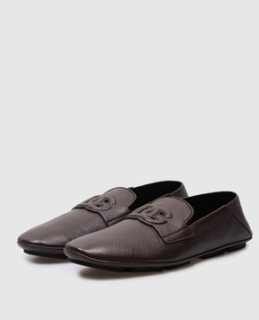 Dolce&Gabbana Коричневі шкіряні мокасини DG Driver з фактурним логотипом A50583A8034