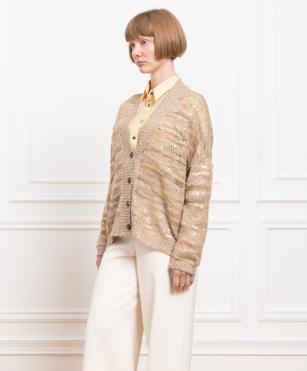 Brunello Cucinelli Бежевый кардиган с пайетками MCA386906 изображение 3