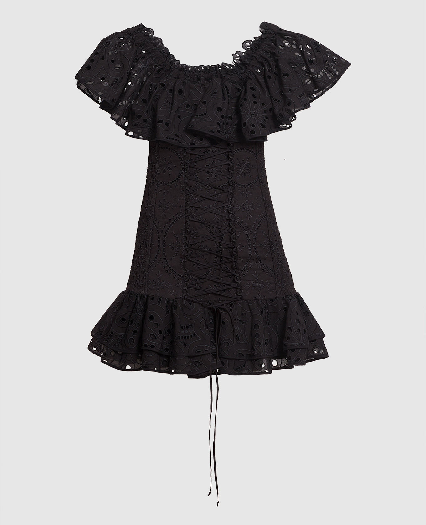 Pia black dress with broderie embroidery