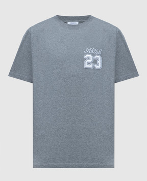 Off-White Серая меланжевая футболка с вышивкой 23 Logo OMAA027S24JER005