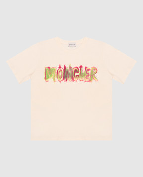 Moncler ENFANT Детская бежевая футболка с принтом логотипа 8C00031899WA1214