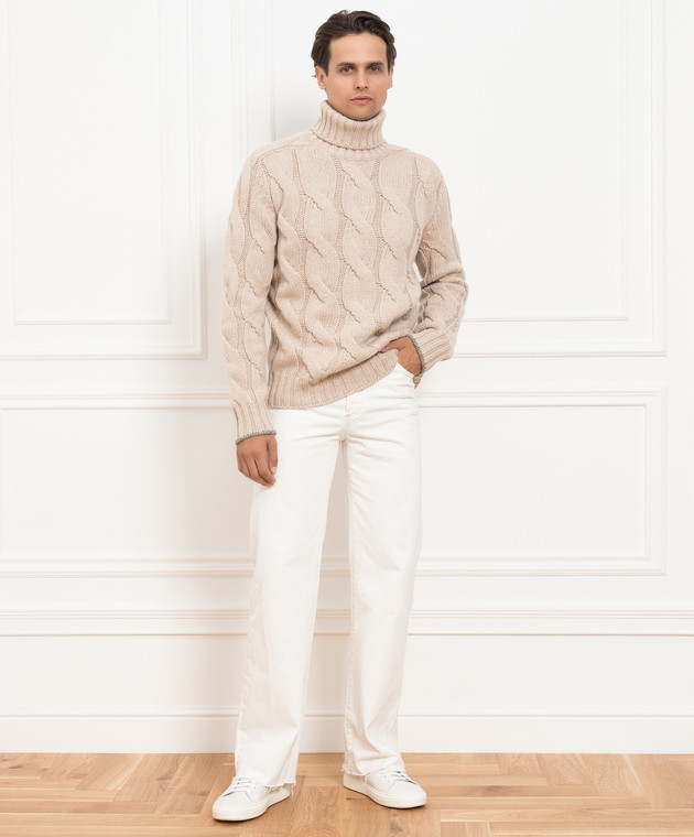 Brunello Cucinelli Бежевий кашеміровий светр у фактурний візерунок MA238203 зображення 2