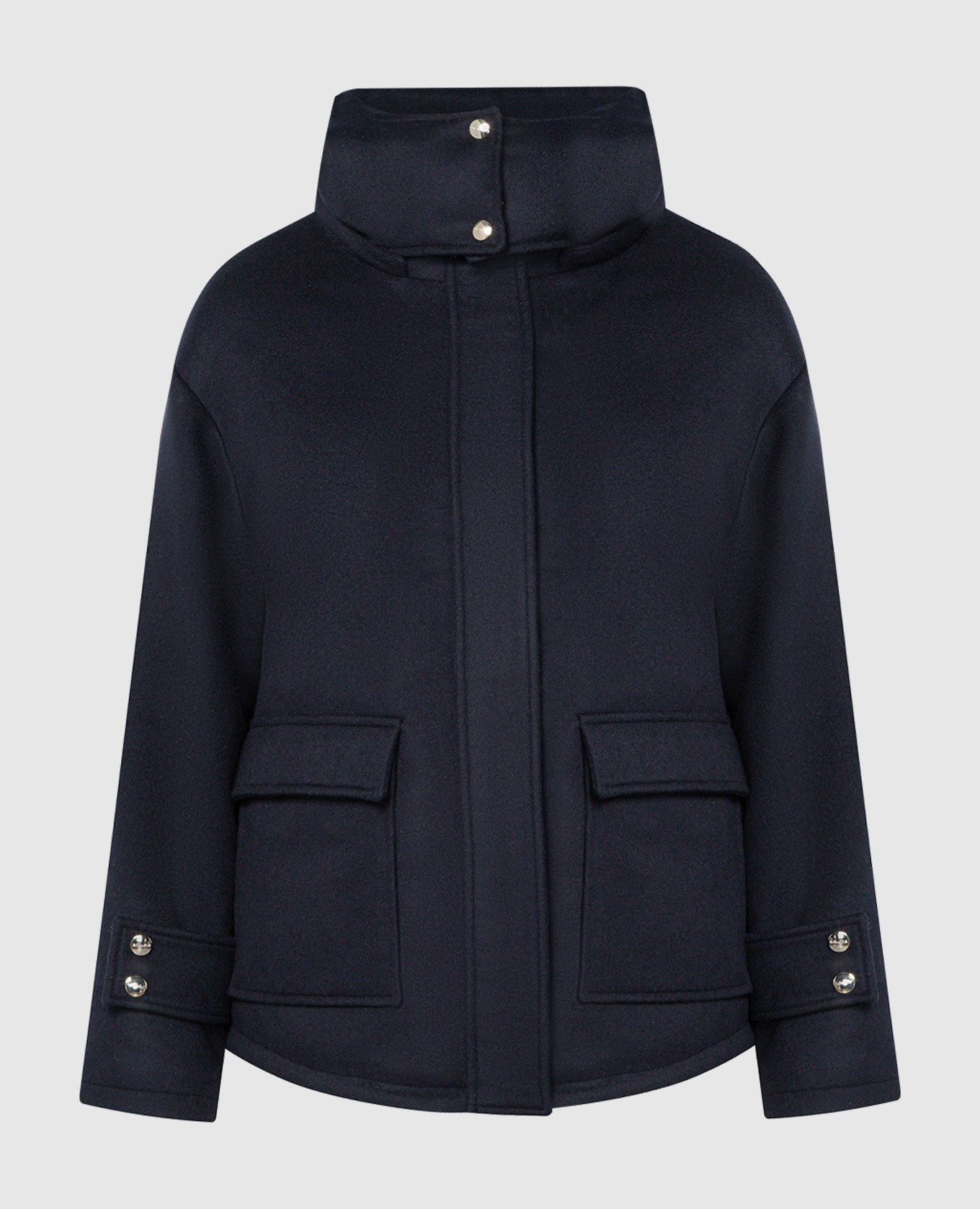 Blue down jacket made of wool and cashmere