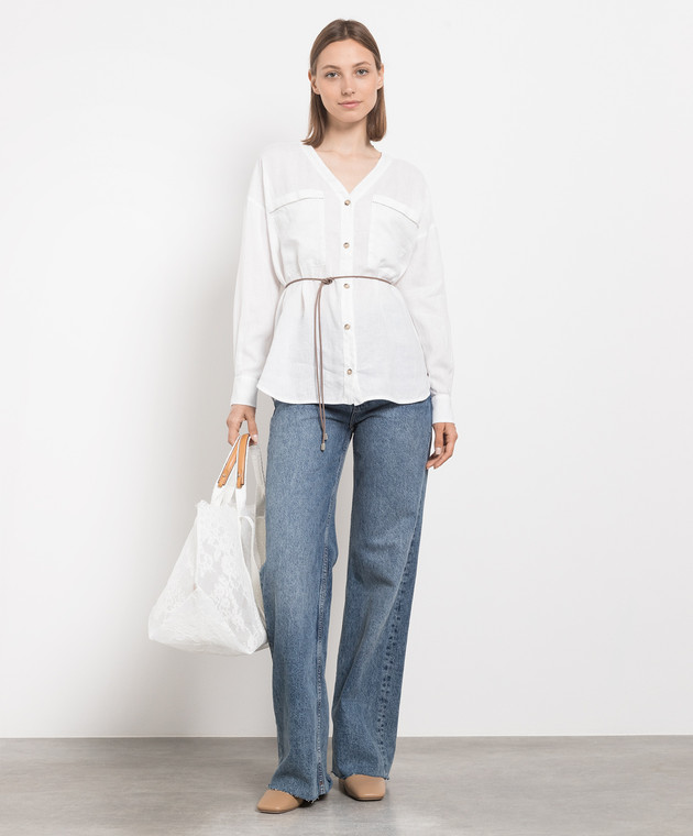 Peserico White linen blouse with monil chain S06113T00A01617 image 2