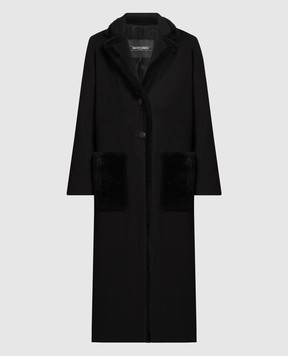 Simonetta Ravizza Черное пальто Oleandro из шерсти с ширлингом OLEANDRO