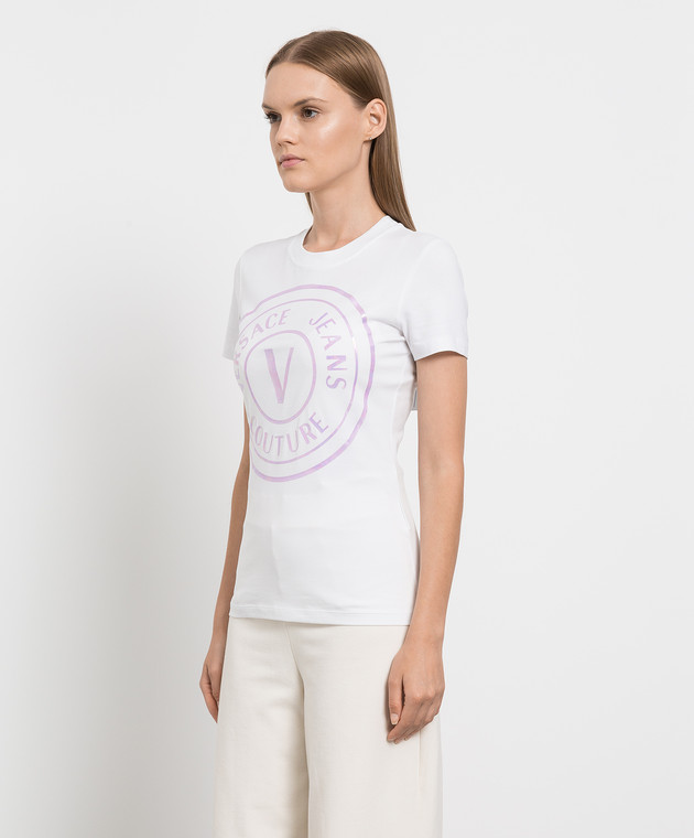 Versace Jeans Couture Біла футболка з голографічним принтом логотип 72HAHP01CJ06P зображення 3