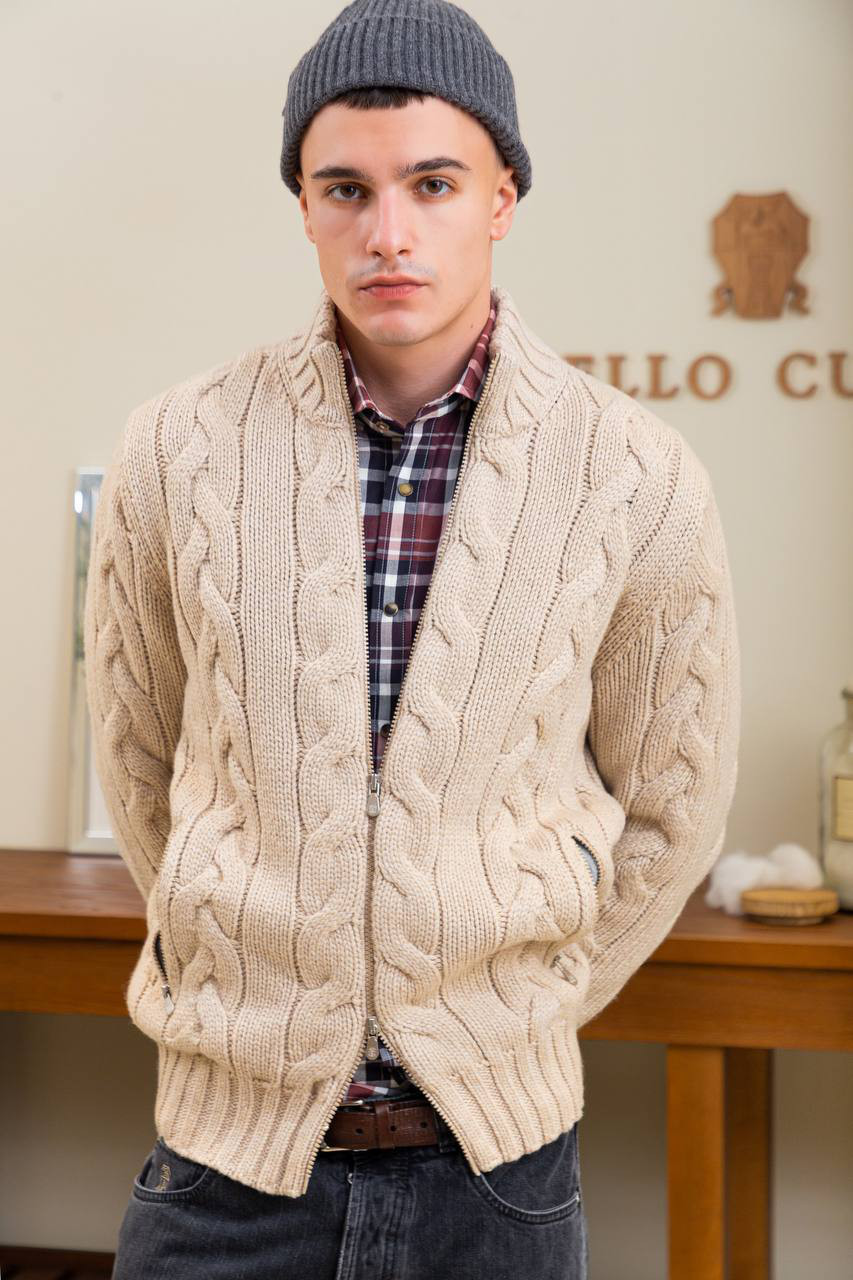 Brunello Cucinelli Бежевий кашеміровий кардиган у фактурний візерунок MA237506 зображення 6