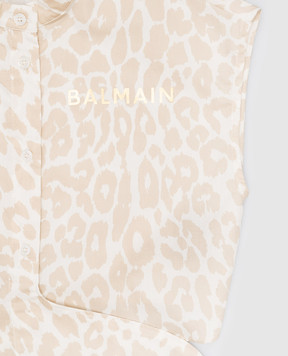Balmain Дитячий бежевий топ в анімалістичний принт BS5A32P0282410