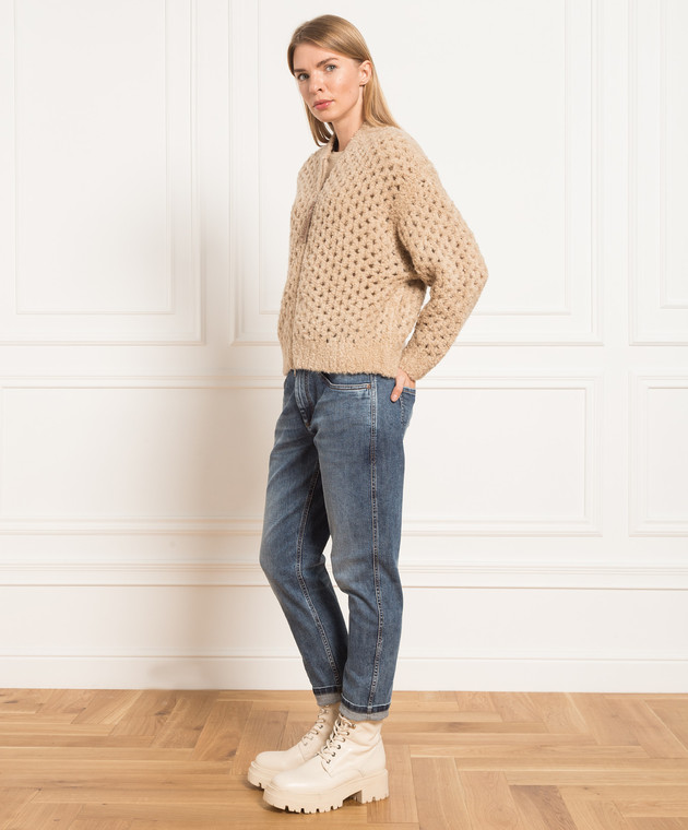 Brunello Cucinelli Бежевый кардиган из верблюжьей шерсти и шелка с цепочкой мониль M3H380806P изображение 2