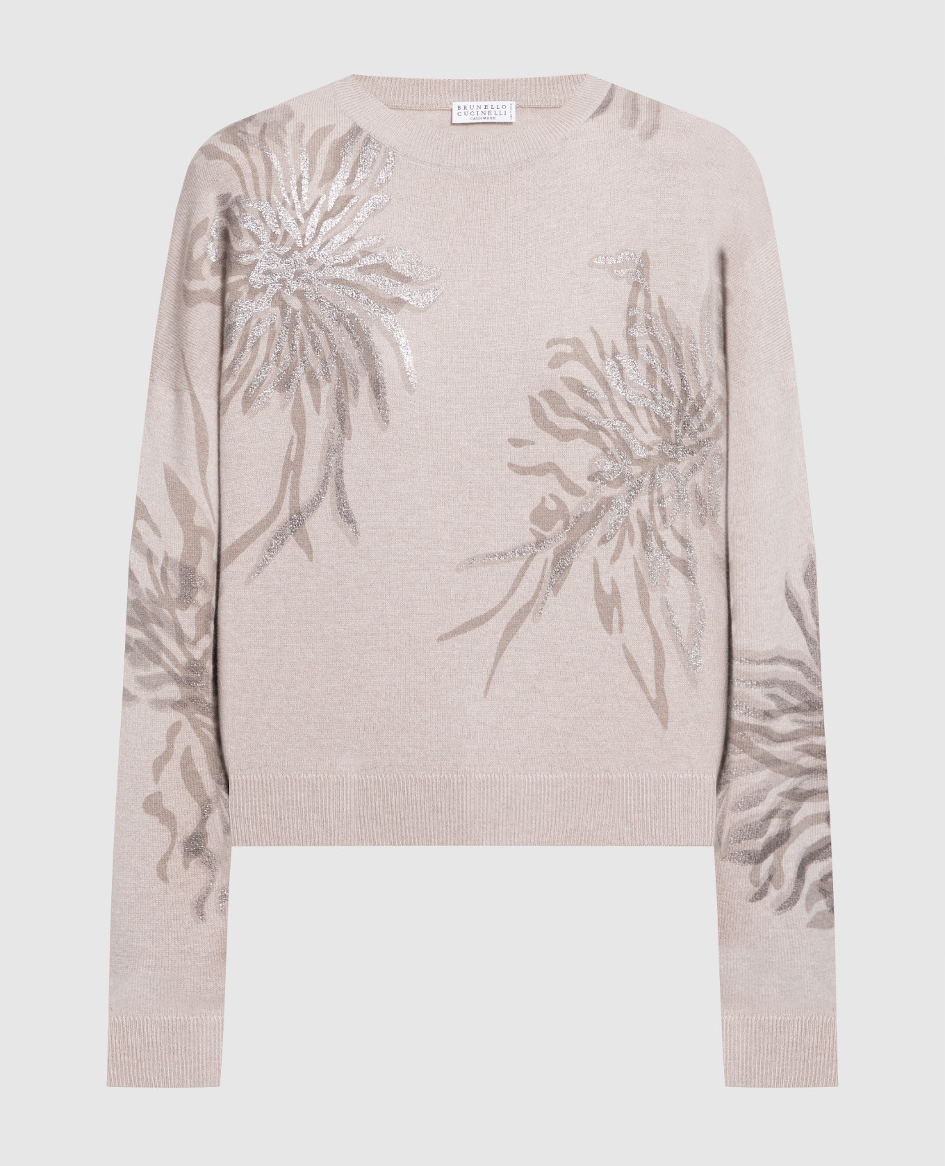 Brown wool, cashmere and silk printed jumper