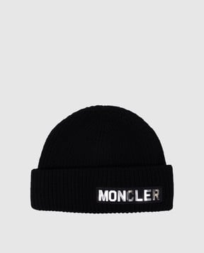 Moncler Чорна шапка з вони з нашивкою логотипа 3B00018M1241